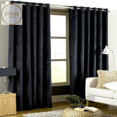 2 Pieces Plain Dyed Velvet Eyelet Curtains-Black
